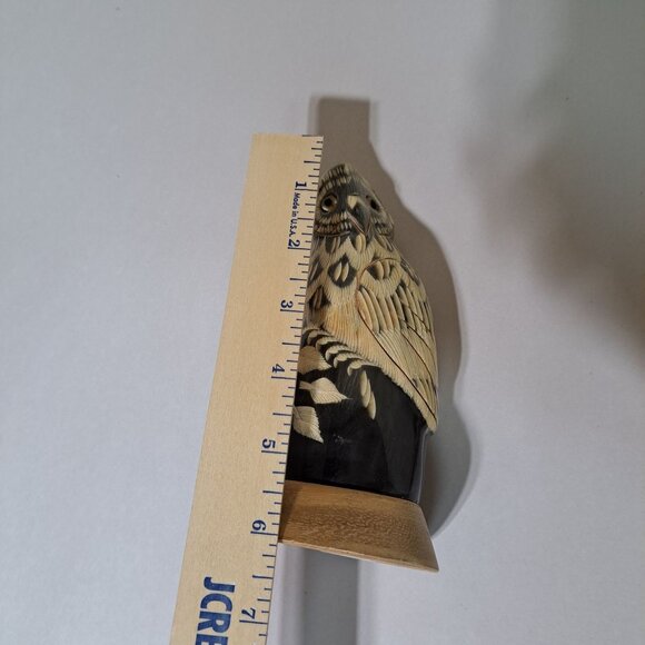 Hand Carved Wood Owl Figurine Intricate Carved Glossy Finish Folk Art Decor - Picture 8 of 10